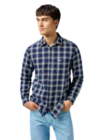 Pánska košeľa  WRANGLER dlhý rukáv One Pocket Shirt modro-biela