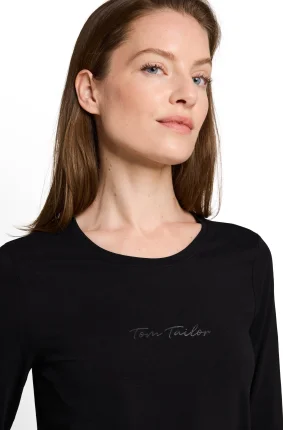 Dámske tričko TOM TAILOR s dlhým rukávom čierné - XS