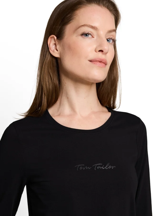 Dámske tričko TOM TAILOR s dlhým rukávom čierné - XS
