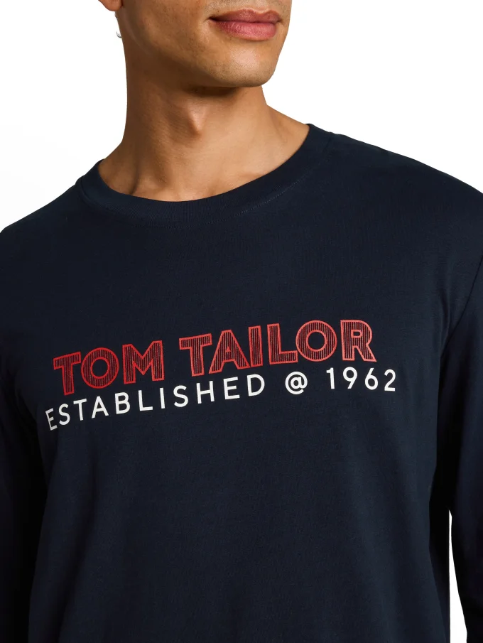 Pánske tričko TOM TAILOR s dlhým rukávom modré - XXL